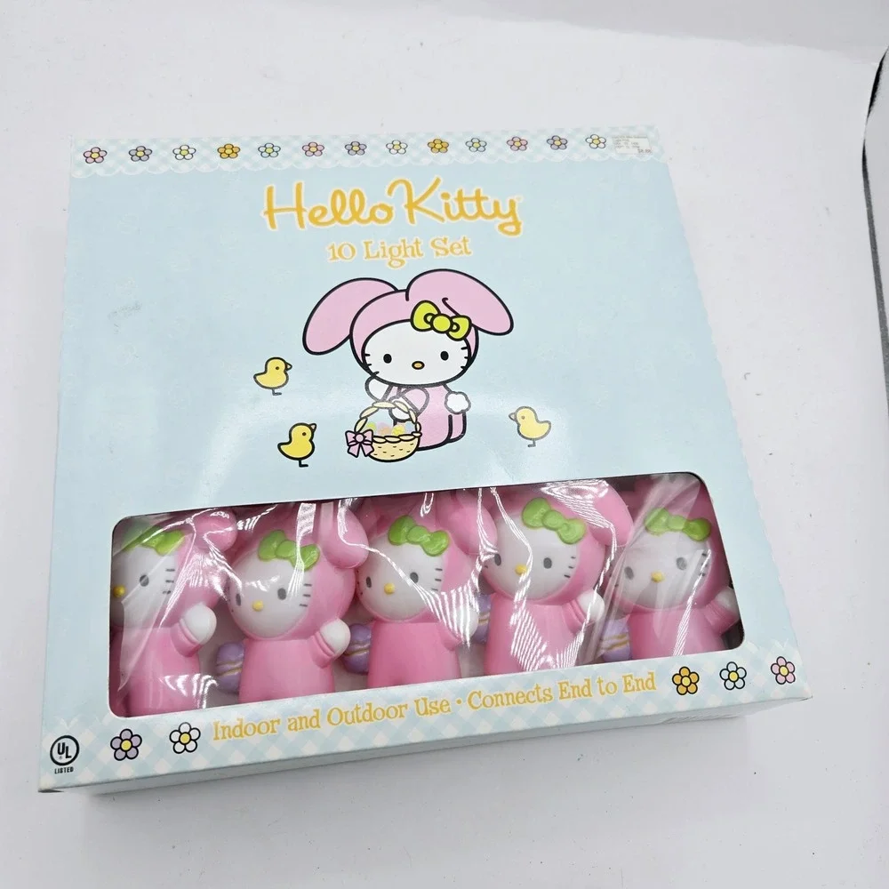 Hello Kitty Sanrio Easter Pink Bunny 10 Decorative String Lights RARE Vintage
